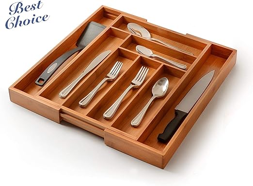Amazon Com Bamboo Kitchen Drawer Organizer Flatware And Utensil