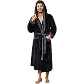 Vulcanodon Mens Robe Big and Tall with Hood, Full Length Plush Robe for Men Long Fleece Bathrobe