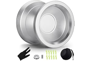 Hksod C2 Yoyo Professional Responsive Yo yo for Beginners and Adults , Dual Function yoyos, Metal Yoyo with Bag, Gloves, 10 Yo-Yo Strings and Responsive Bearings Kit(White Silver)