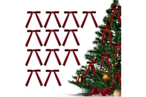 12Pcs Velvet Ribbon Bows for Christmas Tree, Vintage Christmas Ornaments Christmas Tree Bows, Rustic Velvet Bow for Door Garl