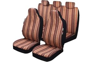 P&J AUTO P&J Baja Blanket High Back Car Seat Covers African Strips Designs Integrated Bucket Universal Fit for Most Cars SUVs Trucks Vans Woven and Comfortable Fabric Full Set Pack 7pcs Yellow Color