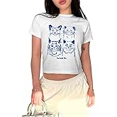 Zoemghc Y2k Baby Tees for Women Cute Cat Lady Era Graphic Grunge Crop Tops Vintage T Shirts Retro Aesthetic Tee Top