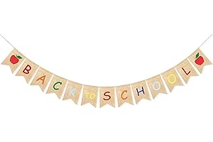 Uniwish Back to School Banner Burlap Apple Sign First Day of School Decorations Garland Classroom Blackboard Hanging Décor