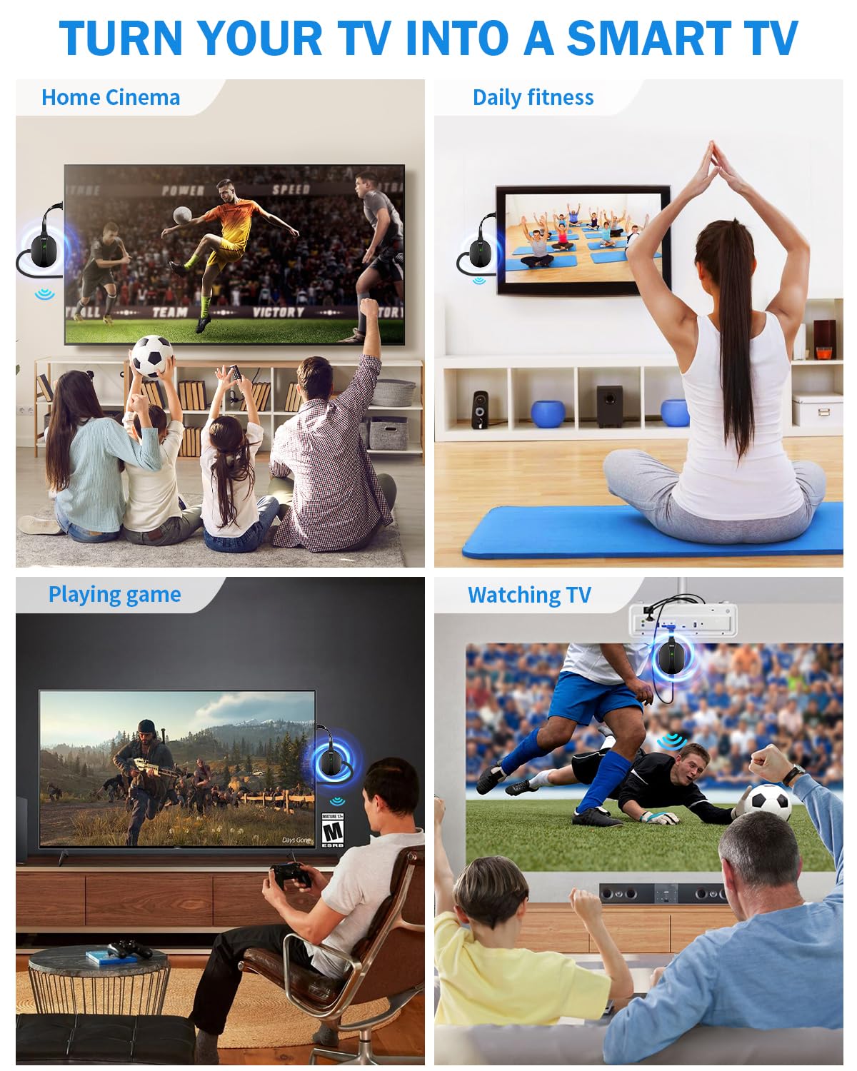 AIMIBO 2025 Wireless Display Adapter 4K, Plug & Play 2.4G+5G@60Hz HDMI Wireless Dongle for iOS Android Windows macOS Smartphone Tablet Laptop to HDTV Monitor Projector -Support Airplay DLNA Miracast