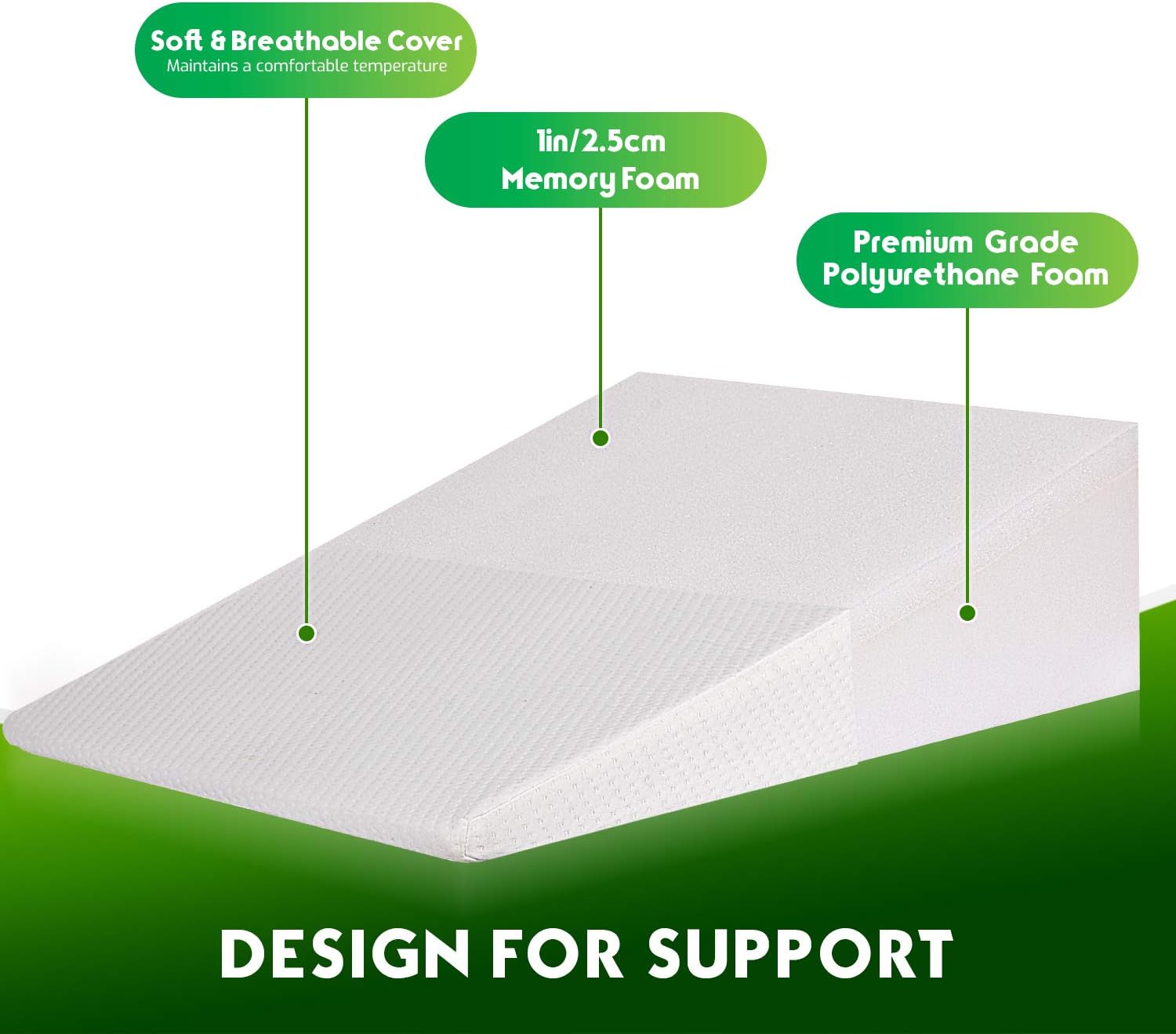 Bed Wedge Pillow with Memory Foam Top - Reduce Neck and Back Pain, Snoring, and Respiratory Problems - Ideal for Sleeping, Reading, Rest or Elevation - Breathable and Washable Cover - 7 in: Kitchen & Dining