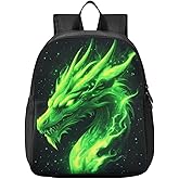 Kcldeci Kids Backpacks Green Fire Head Of Dragon Backpack for Boys Girls Elementary School Bags Bookbags For Teen