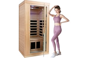 LTCCDSS 1 Person Infrared Sauna, Canadian Hemlock Far Infrared Sauna for Home, 1350W Indoor Saunas, LCD Display, Bluetooth Speakers, 1 LED Reading Lamp