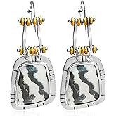 JNONL Vintage Sliver Tribal Geometry Oval Acrylic Stone Lightweight Dangle Drop Earrings Gothic Trapezoid Alloy Hook Earrings For Women Jewelry Gifts