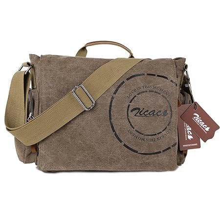 Zicac Herren Canvas Schultertasche Umhängetaschen Canvas Aktentasche (brown)