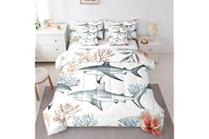 Erosebridal Shark Twin Comforter Set Coral 7 Pieces Bedding Underwater World Oasis Bed Set with Sheets Sea Animal Ocean Bed i