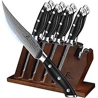 CoquusAid Steak Knives Set of 8 with Block Built-in Sharpener, 4.8 Inch Non Serrated Razor-Sharp Durable Dinner Knives, Germa