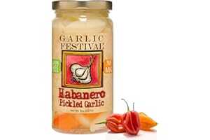 Garlic Festival Foods Habanero Pickled Garlic Cloves in a Jar - Habanero Pickled Garlic - Fresh Garlic Cloves for Cooking - Freshly Made - Subtly Infused, Pre-Prepared Garlic - Net Wt. 8 oz.