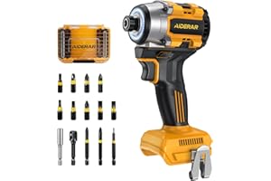AIDERAR 20V Cordless Impact Driver (Bare Tool) Compatible with Dewalt Battery, 2390 In-lbs Max Torque Brushless 1/4" Impact Driver, Reverse Auto-Stop 12 Speed Impact Drill with LED Light, S2 Bits Set