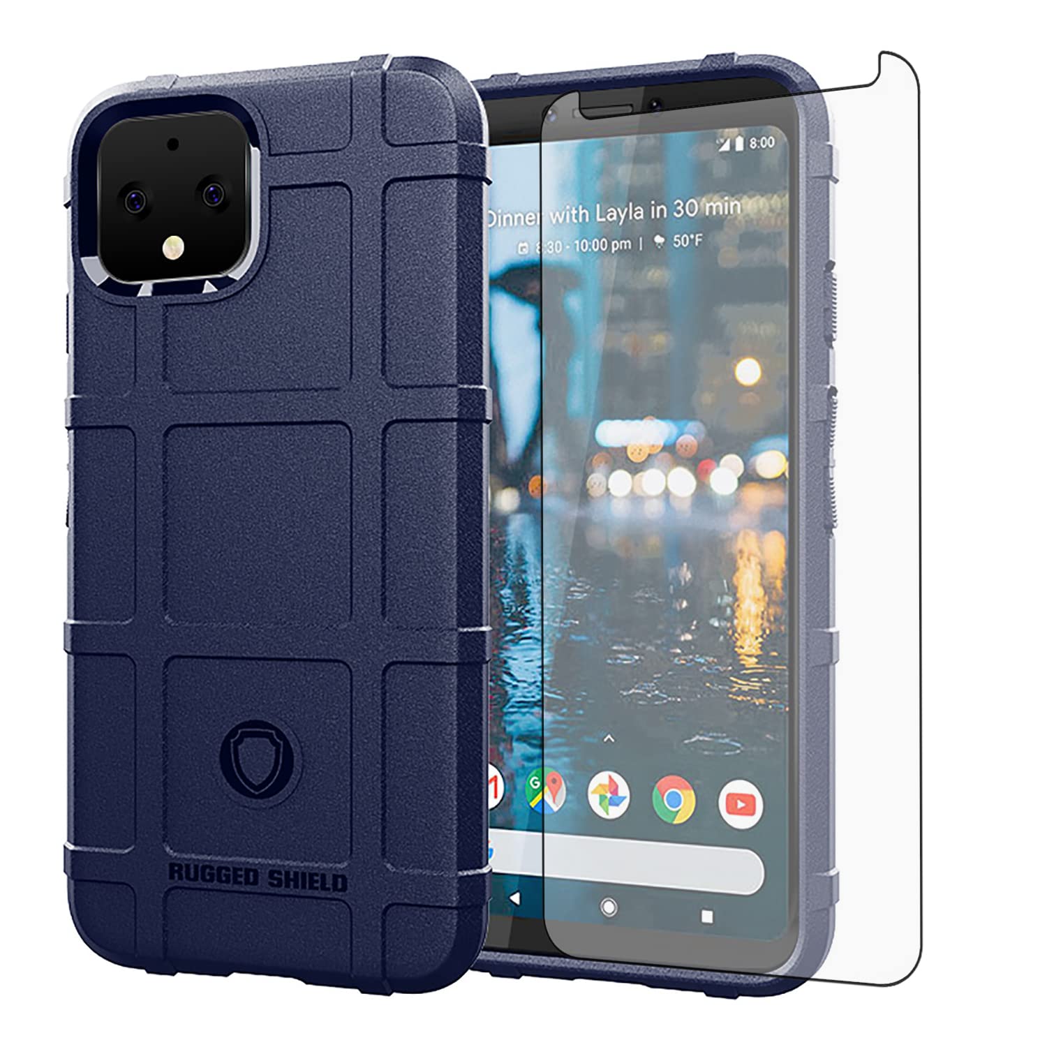 Asuwish Phone Case for Google Pixel 4 with Tempered Glass Screen Protector Cover and Slim Thin Hard Mobile Film Rugged TPU Protection Cell Accessories Protective Pixel4 Pixle Four Women Men Blue