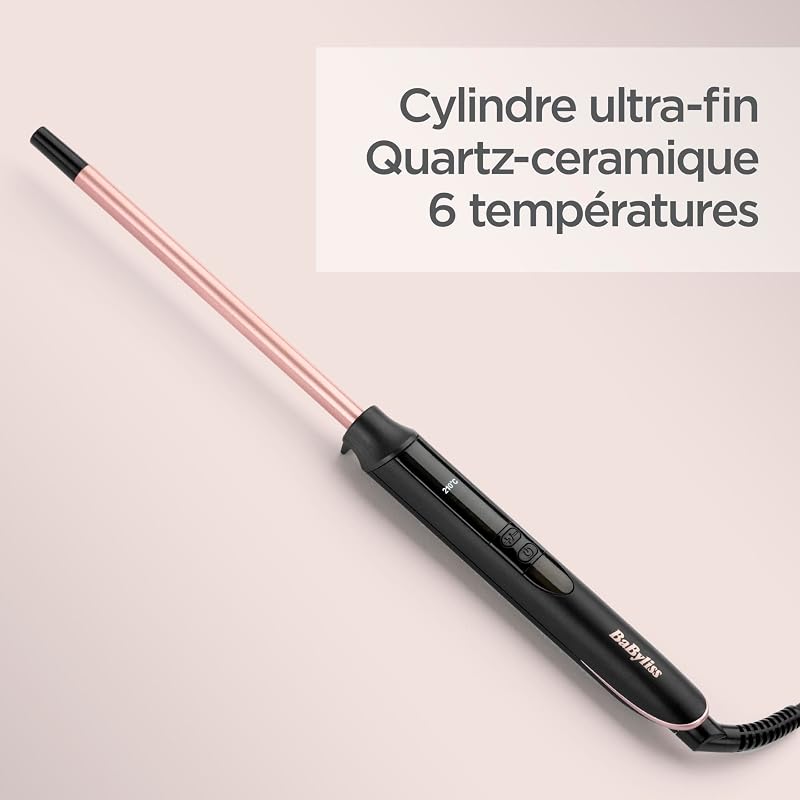 Boucleur 10 mm Curling Iron - Revêtement en Quartz-Céramique, 10 réglages de température, Design Compact , Rose & Noir, C449E