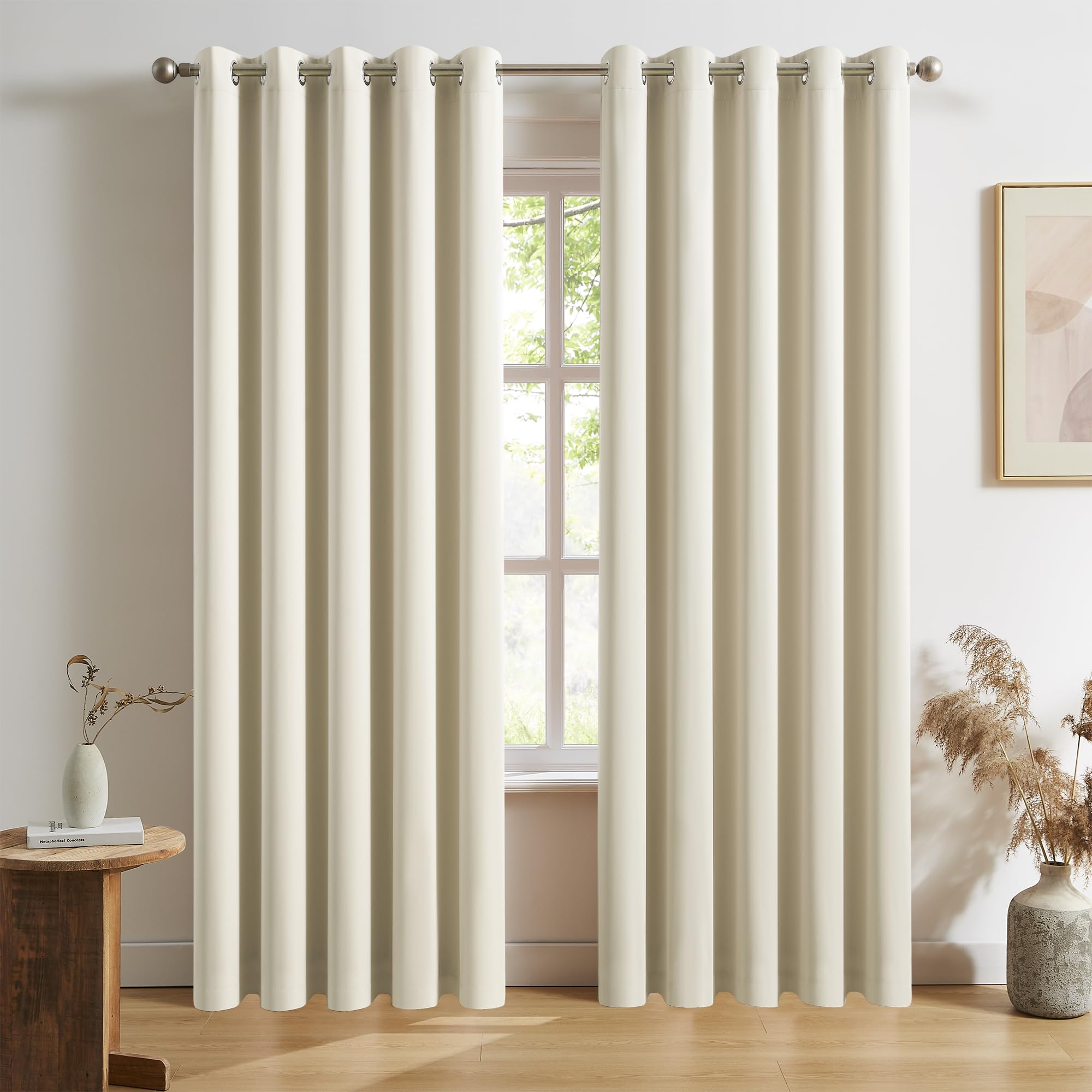 DUALIFE 90 Inch Curtains Cream Beige, Vertical Window Drapes for ...