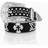 Winatehr rhinestone studded ﻿cowgirl and cowboy black y2k goth belt, western country emo leather punk rock chunky designer belts for women and mens, trendy grunge scene clothes accessories
