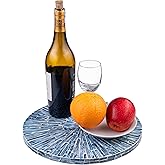 PEMAR 12.6” Handcrafted Mother of Pearl/Capiz Shell Lazy Susan–Rotating Centerpiece for Dining Table, Elegant Beach House & Farmhouse Home Décor, Luxury Hostess & Housewarming Gift, Blue Starburst