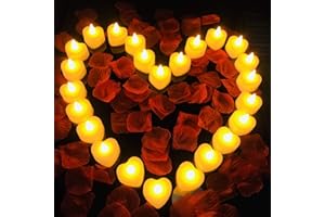 1000 Pieces Artificial Red Rose Petals with 24 Pieces Heart Romantic Flameless LED Tea Light Candles for Special Night, Love 