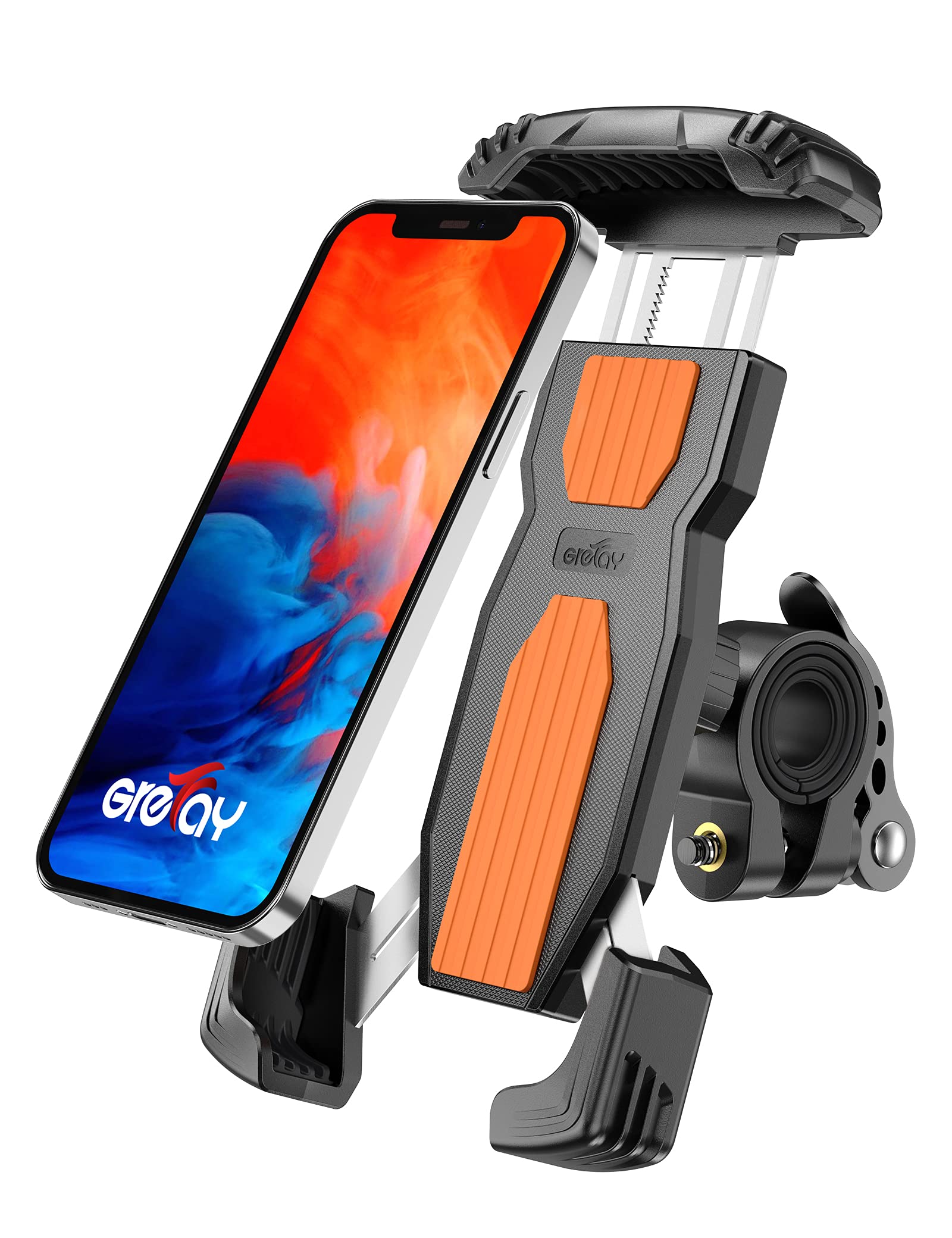 GREFAY Bicycle Mobile Phone Holder, Anti-Shake Quick Release Stainless Steel Motorcycle Bicycle Universal Mobile Phone Holder with 360 Rotation for 4.7-6.9 Inch Smartphone
