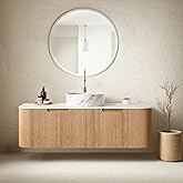 AmbroVania 48" Floating Bathroom Vanity with Sink, Nature Wood Plywood Base | Bathroom Storage Cabinet with Ultra-Thin Marble Ceramic Sink and Countertop, 2 Large Soft-Close Storage Drawer, Pre-Assembled