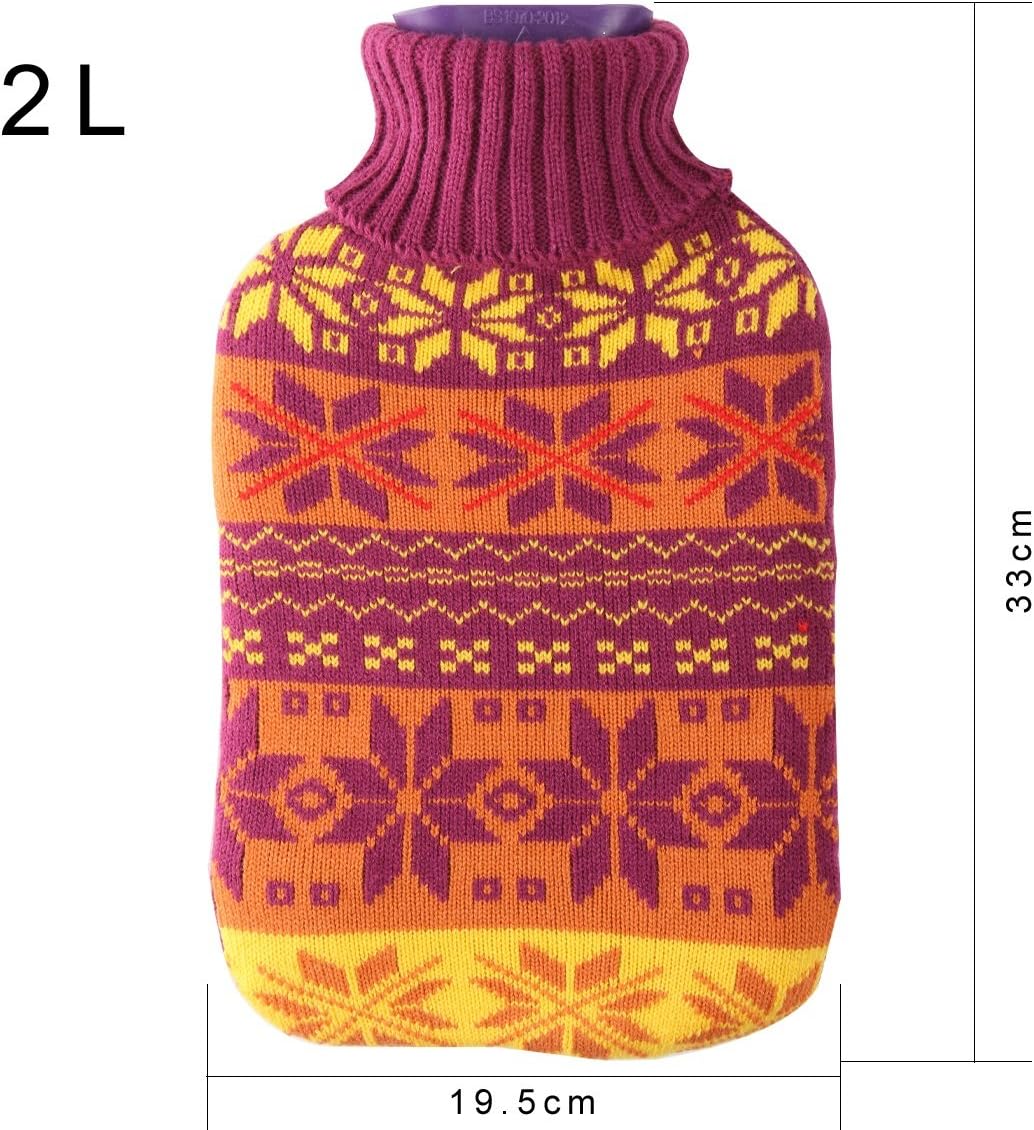 2 Liter Premium Classic Rubber Hot Water Bottle w/Cute Knit Cover (2 Liter, Purple/Snowflake): Health & Personal Care
