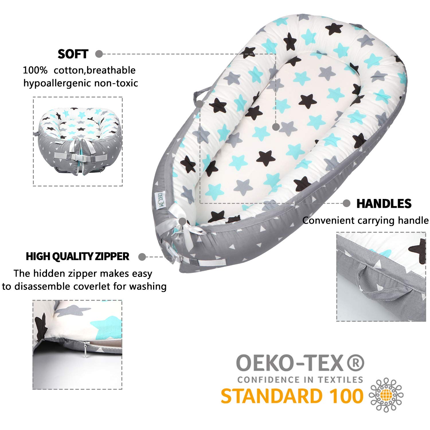 Baby Lounger and Baby Nest Sharing Co Sleeping Baby Bassinet - 100% Soft Cotton Cosleeping Baby Bed Premium Quality and Bigger Size (0-24months) -Breathable & Hypoallergenic Portable Crib(Grey): Baby