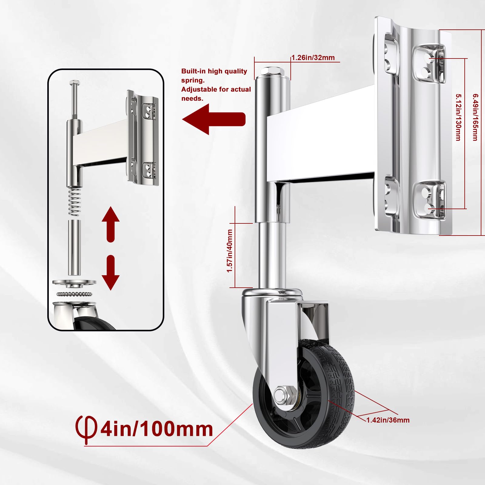 WOOSKY Spring Loaded Tube Gate Casters 4” Heavy