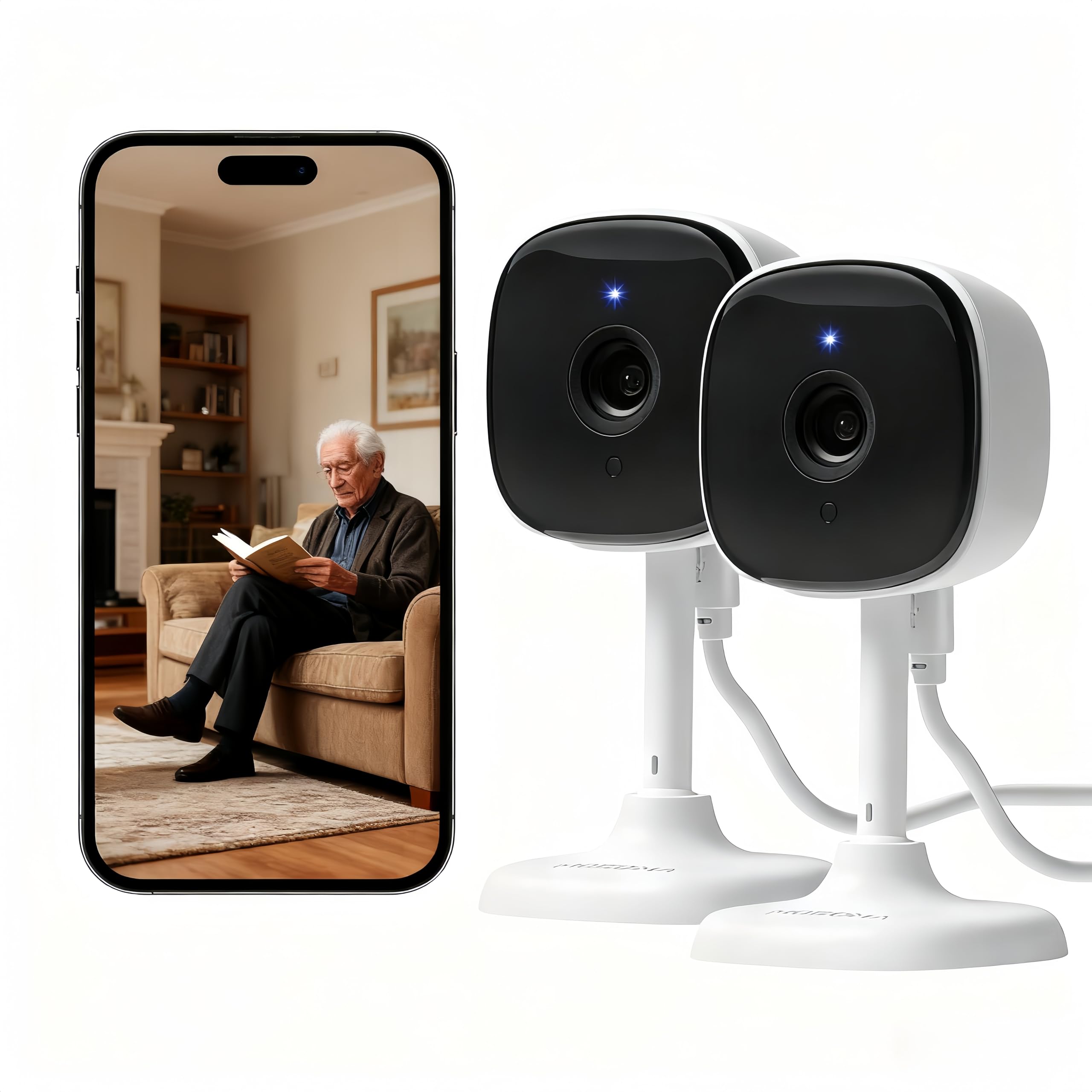 Photo 1 of 2 Pack Home Security Camera, Baby/Pet/Elder Cameras, AI Motion Detection, Night Vision, 24/7 Recording, 2-Way Talk, Cloud/SD Storage, Work with Phone and Google Assistant, 2.4GHz WiFi