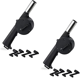 Relaxdays, schwarz Grillgebläse manuell, 2er Set, handbetriebene Anzündhilfe, BBQ Grillföhn mit Kurbel, Kohle Anzünder