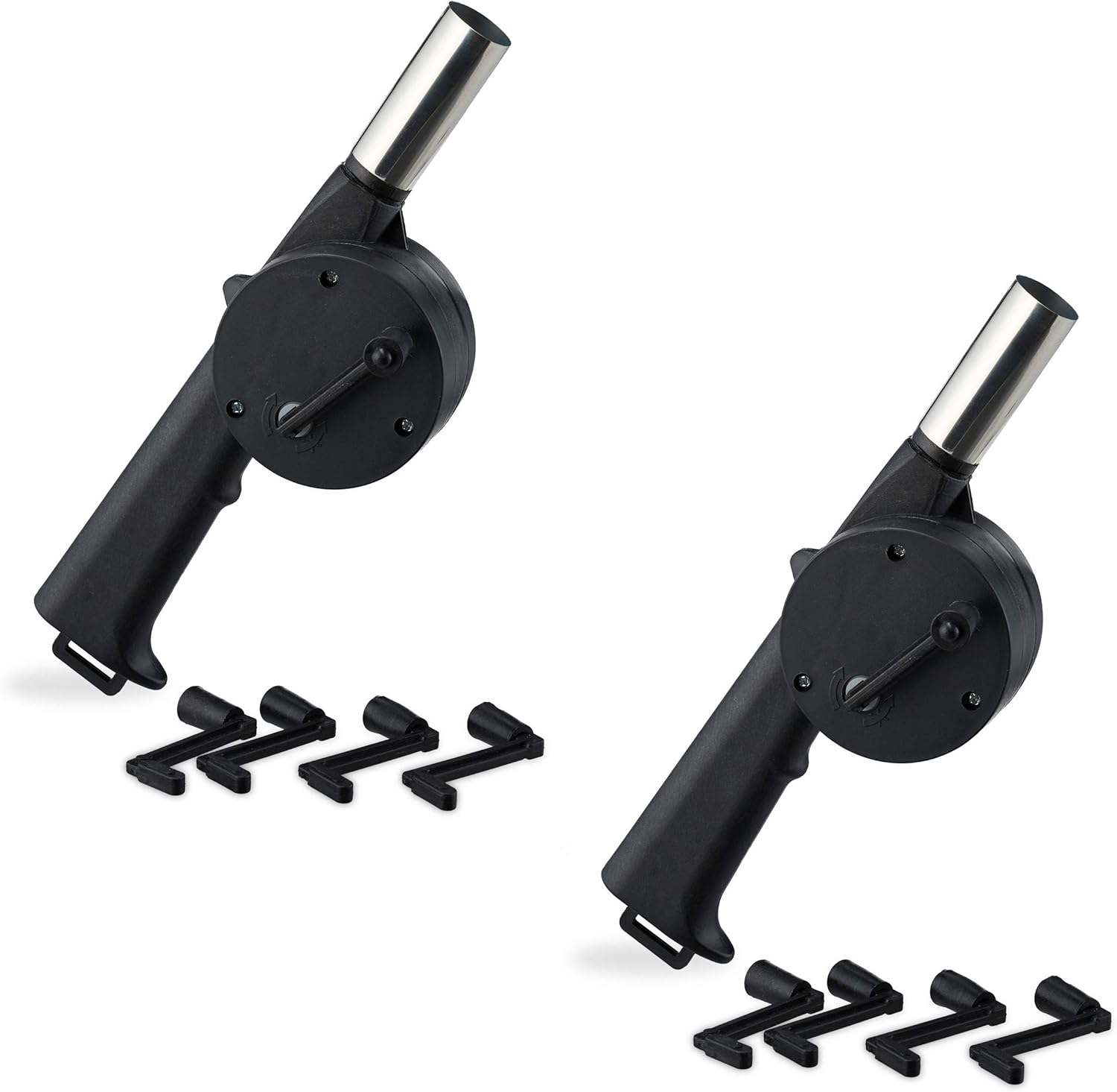 Relaxdays, schwarz Grillgebläse manuell, 2er Set, handbetriebene Anzündhilfe, BBQ Grillföhn mit Kurbel, Kohle Anzünder