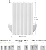Linen Look Shower Curtain 182x182cm with Metal Hooks White view 6