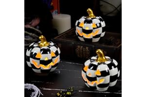 STRDFEVE 3Pack Ceramic Pumpkin with Tea Lights,Halloween Light up Pumpkins,Jack-O-Lantern Candle Holder,Black and White Pumpkins Tealight Holder for Halloween Indoor Tabletop Holiday Party Decorations