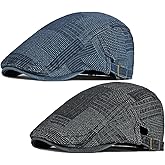 2 Pack Mens Denim Cotton Newsboy Cap Ivy Gatsby Driving Hunting Cabbie Hats