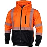 VENDACE High Visibility ANSI Class 3 Reflective Safety Fleece Sweatshirt Hoodie for Men Hi Vis Hoodies Zipper Jacket