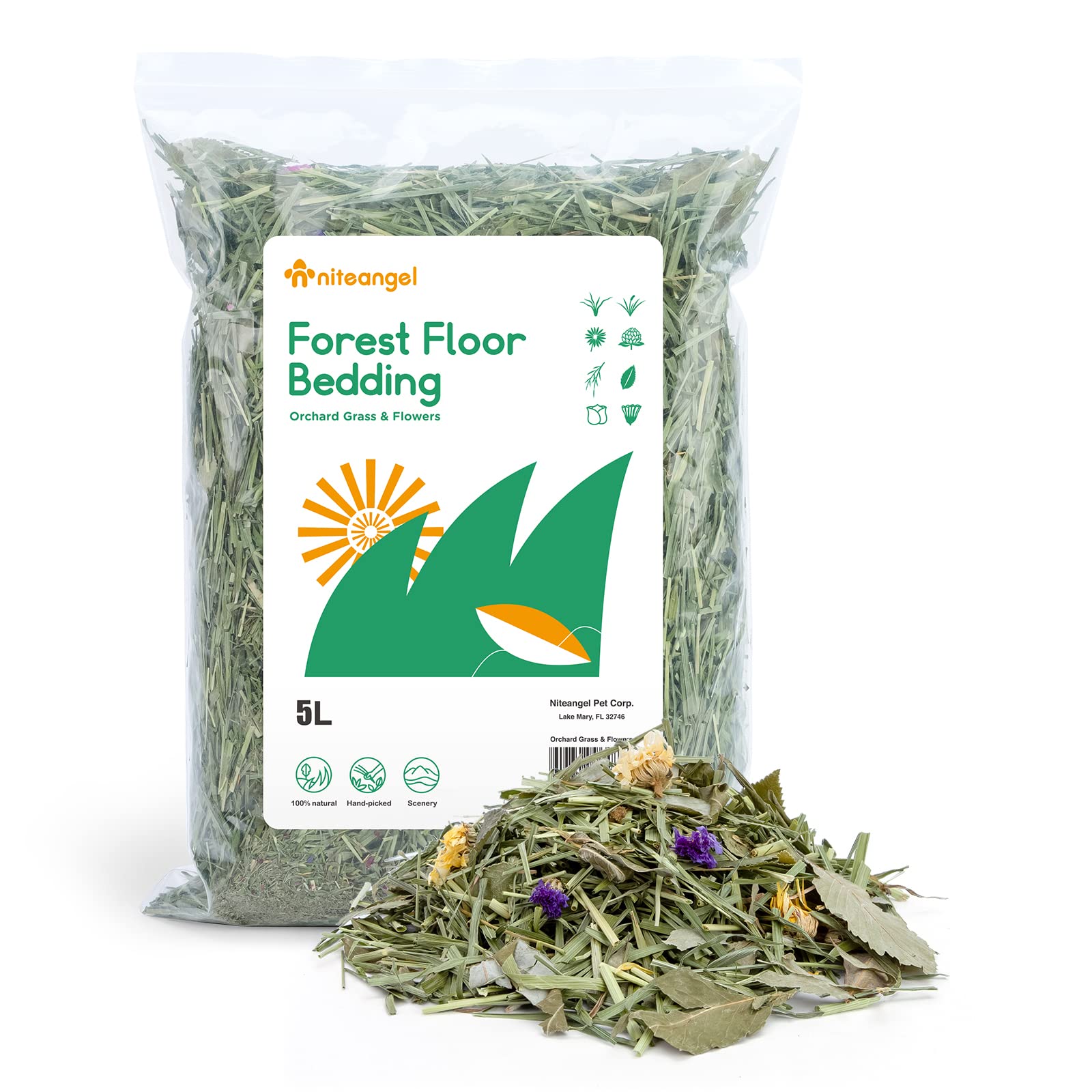 Niteangel® Natural & Soft Hamster Bedding Mate Small Animal Habitat Decor for Syrian Dwarf Hamsters Gerbils Mice Degus Bunny or Other Small-Sized Pet (Orchard Grass & Flower)