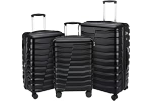 WireHot Lightweight Luggage with Spinner Wheels & YKK Zipper, 3-Piece Suitcase ABS+PC Hardside Luggage Set with TSA Lock, Black (20+24+28 inch)