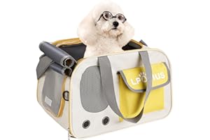 LPOTIUS Foldable Cat Carrier Soft-Sided Pet Carrier for Small Dogs and Large Medium Cats, Airline Approved Travel Dog Carriers with Curtain, Pocket, Safety Leash and Cushion Pad, Yellow