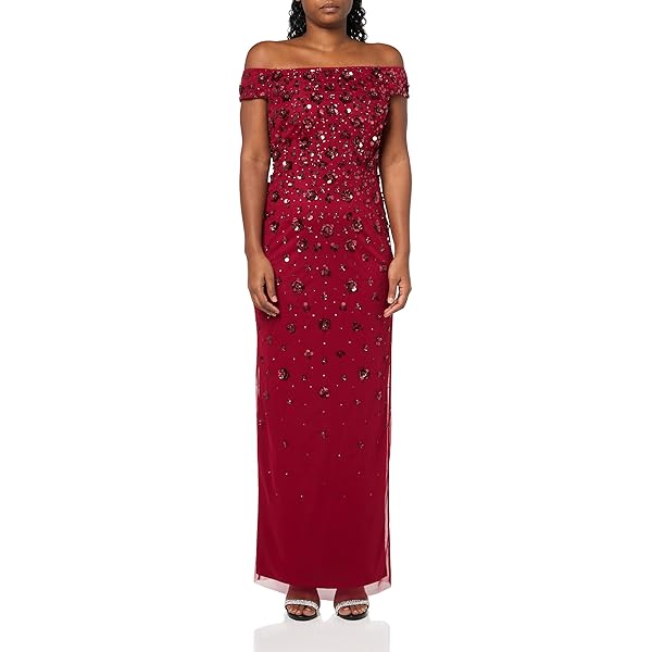 adrianna papell off-the-shoulder beaded sheath dress Adrianna Papell One-Shoulder Floral Sequin Beaded Gown main image 0