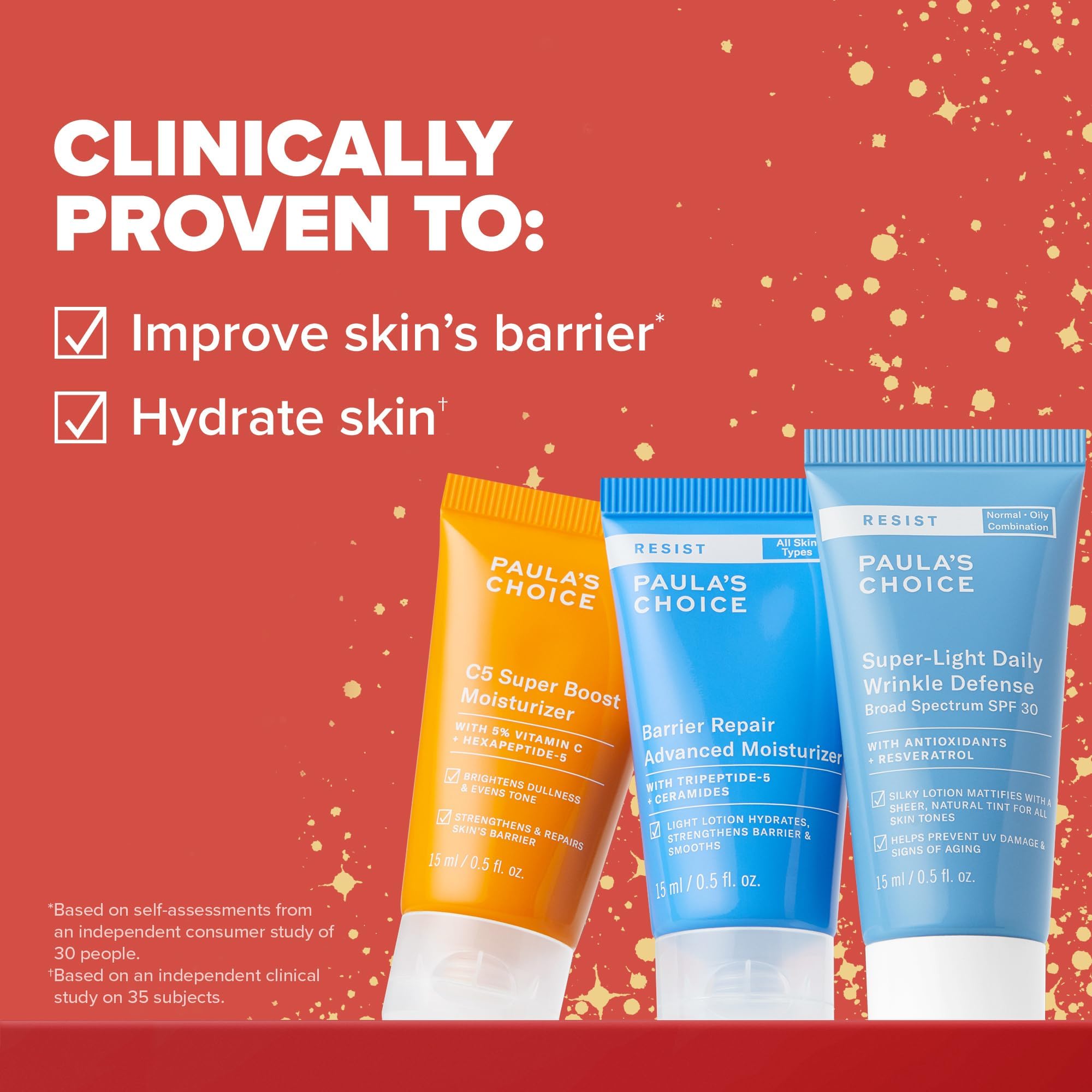 Paula’s Choice Hydration Trio Travel Essentials Mini Kit, Includes C5 5% Vitamin C Moisturizer, RESIST Barrier Repair Lotion and RESIST Wrinkle Defense Matte Tinted Moisturizer SPF 30, Set of 3