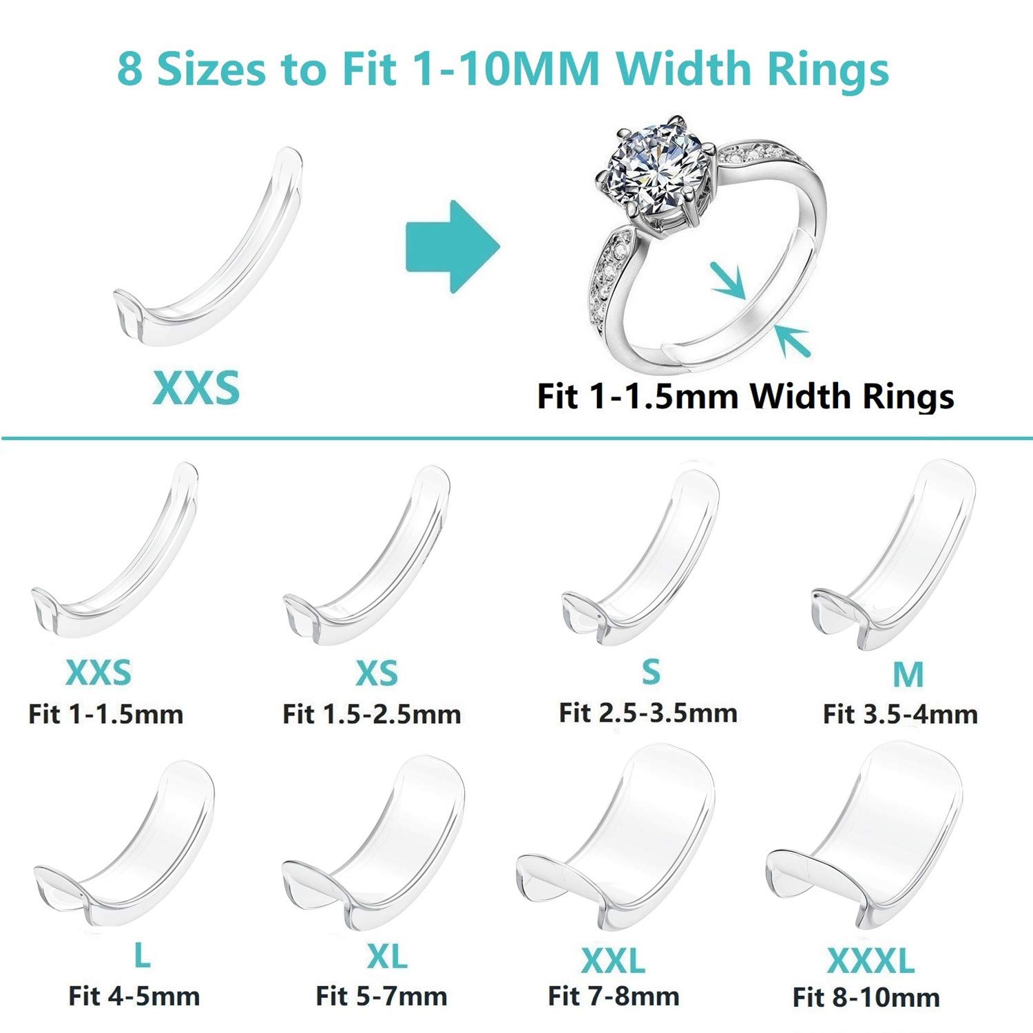 Invisible Ring Size Adjuster for Loose Rings Ring Adjuster Sizer Fit Any Rings Ring Guard Spacer (Clip-ON, 8 PCS)