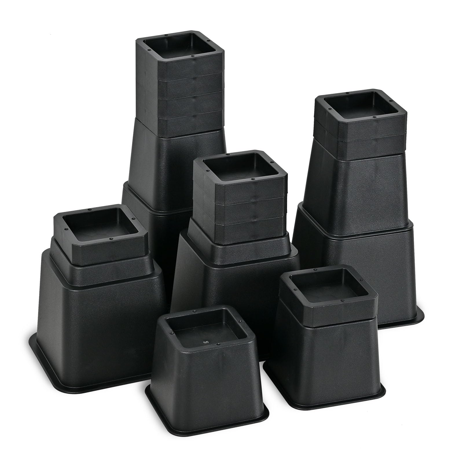 Photo 1 of 24 PCS Adjustable Bed Risers 12 Inch Heavy Duty, Furniture Risers Elevation in Heights 3, 4, 5, 6, 7, 8, 9, 10, 11, 12 Inch for Couch, Sofa, Table, Chair, Raisers Support up to 6,000 lbs, Black