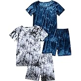 Jimonda Kids Soft Rayon From Bamboo Sleepwear Short Sleeve Boys Girls Pajama Outdoor 4-Piece tops&shorts Casual sets Tie PJ