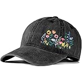 Cute Flower Hat, Elegant Floral Embroidered Adjustable Baseball Cap for Men Women, Gifts for Flower Lovers, Black