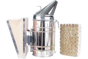 BeeTech Stainless Steel Bee Hive Smoker with Heat Shield Included 54Pcs Smoker Pellets for Beekeeping Starters