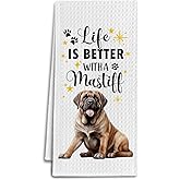 IRTAGANNY Mastiff Dog Kitchen Towels, Life is Better with A Mastiff Gifts Dish Tea Towels for Kitchen, Dog Lover Mom Dad Owner Gifts Decorative Hand Towel for Bathroom, 16x24 Inch