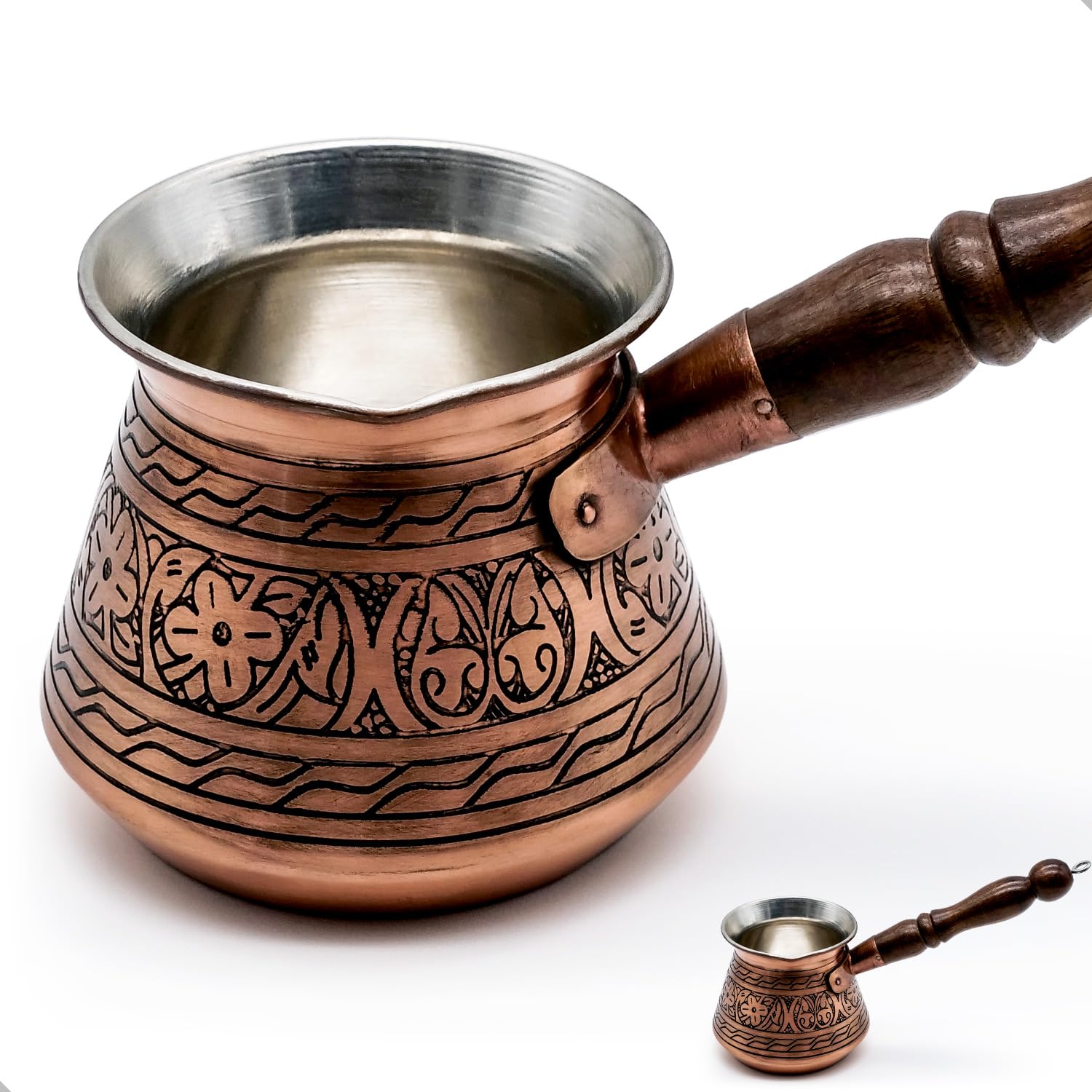 450 ml Handmade Mocha Pot Made of 2 mm Thick Copper Engraved - Turkish Coffee Pot - Turkish Coffee Maker - Cezve - Ibrik - Briki - Turkish Coffee Pot - Moka Pot - Copper Jug - for 5 People