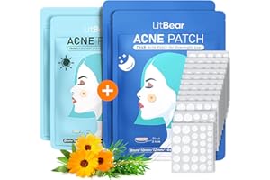 LitBear Acne Pimple Patches- Day and Night 4 Sizes 360 Dots Thin & Thick Hydrocolloid Patches with Witch Hazel, Tea Tree & Calendula Oil, Extra Adhesion Pimple Patches for Face Zit Patch Acne Dots