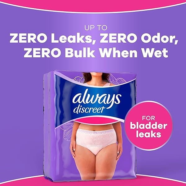 ALWAYS DISCREET ADULT DIAPERS FOR WOMEN, INCONTINENCE UNDERWEAR, POSTPARTUM ESSENTIALS, DISPOSABLE BRIEFS, MAX ABSORBENCY, BLADDER LEAK PROTECTION, LARGE, 28CT