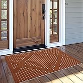 LIVEBOX Burnt Orange Entryway Rug, Washable Front Door Rug Cotton Blend Kitchen Rugs, Boho Woven Area Rug Throw Carpet for Layered Porch Halloween Decor Rugs (2.4' x 3.7')
